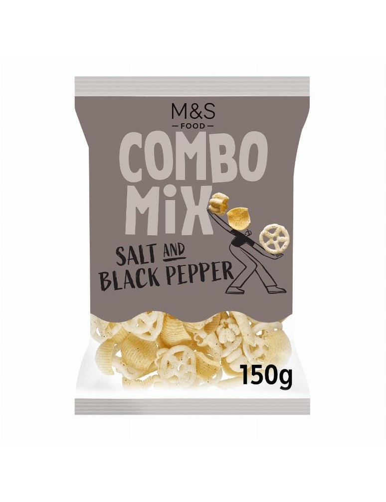 Extrudovaný bramborový snack ochucený solí a černým pepřem