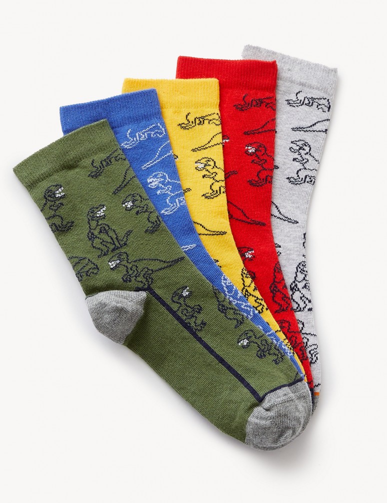 Ponožky s dinosaurem a vysokým podílem bavlny, 5 párů