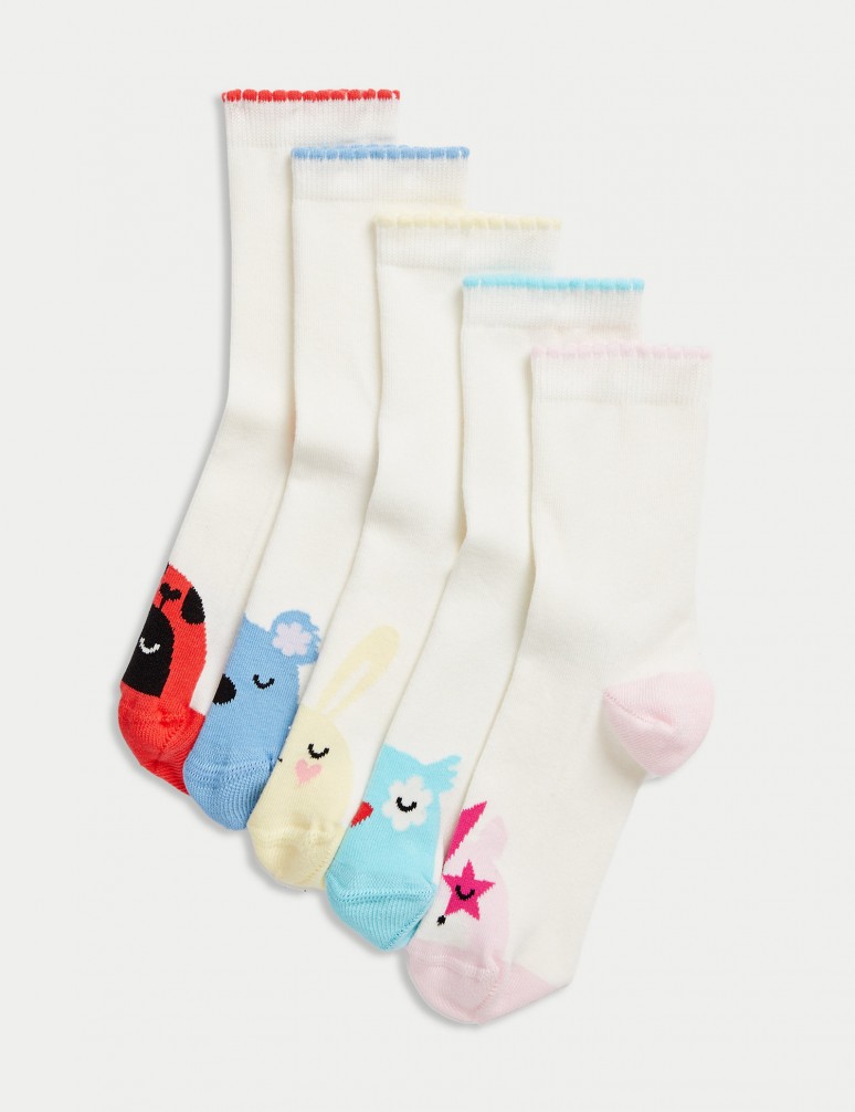 5 párů ponožek s vysokým podílem bavlny a se zvířecím motivem
