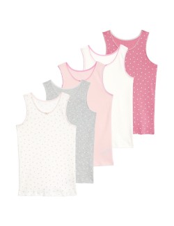 5pk Pure Cotton Heart & Plain Vests (2-14 Yrs)