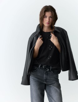 Pure Cotton Mirror Embellished T-Shirt