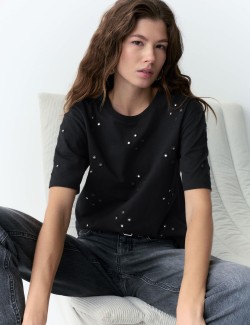 Pure Cotton Mirror Embellished T-Shirt