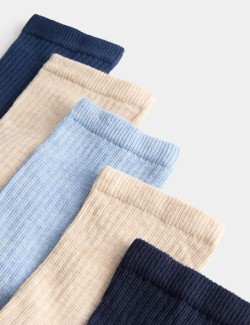 5pk Cotton Rich Ribbed Ankle High Socks