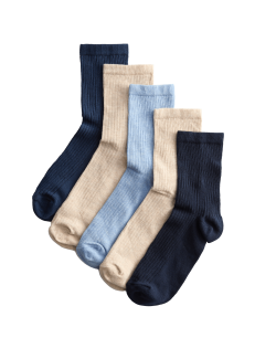 5pk Cotton Rich Ribbed Ankle High Socks