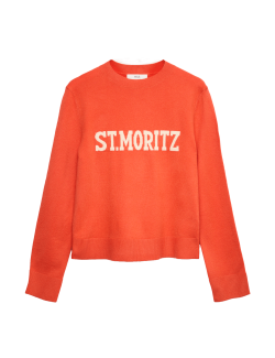 Svetr ze vzdušné příze s výstřihem ke krku a nápisem