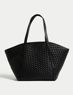 Faux Leather Woven Tote...
