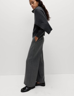 Flannel Pinstripe Wide Leg Trousers