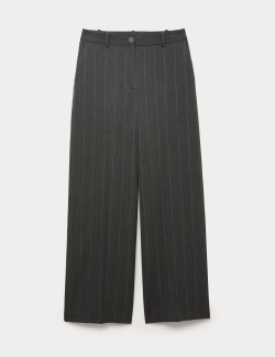 Flannel Pinstripe Wide Leg Trousers