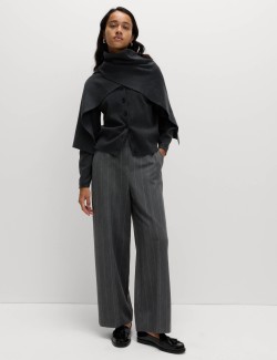 Flannel Pinstripe Wide Leg Trousers
