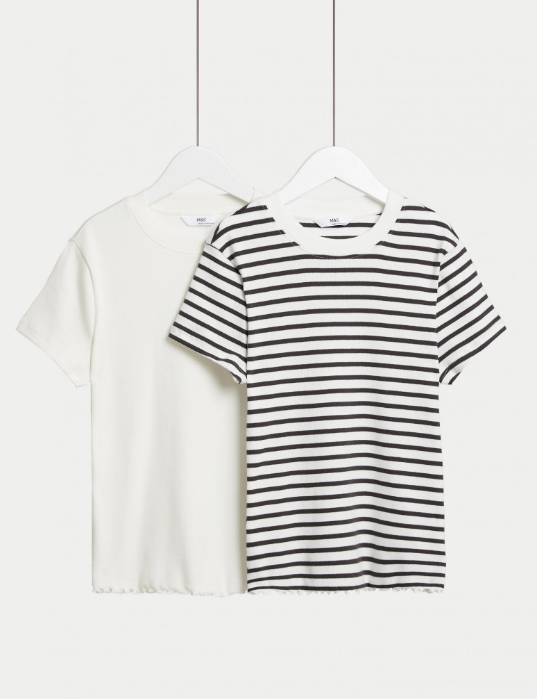 2pk Cotton Rich Striped & Ribbed T-Shirts