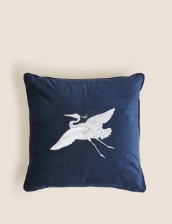 Velvet Bird Embroidered Cushion
