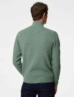 Texturovaný svetr se stojáčkem a krátkým zipem, ze směsi bavlny
