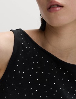 Zdobená vesta s lodičkovým výstřihem a vysokým podílem bavlny