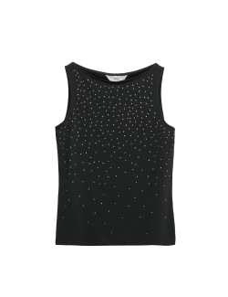 Zdobená vesta s lodičkovým výstřihem a vysokým podílem bavlny