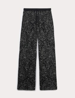 Embroidered Metallic Wide Leg Trousers