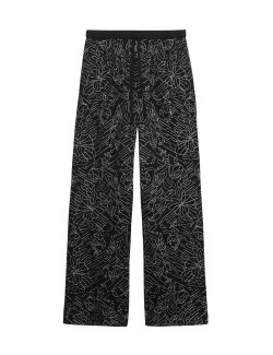 Embroidered Metallic Wide Leg Trousers