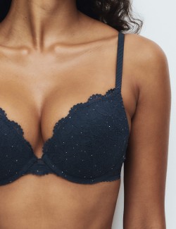 Cleo Sequin Lace Wired Push Up Plunge Bra A-E