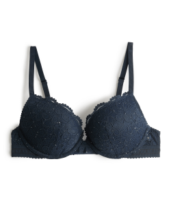 Cleo Sequin Lace Wired Push Up Plunge Bra A-E