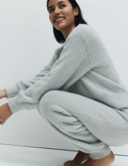 Heboučké pletené pyžamo s manžetovým lemem