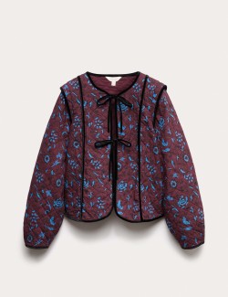 Prošívaná bunda z čisté bavlny s potiskem a zavazováním vepředu