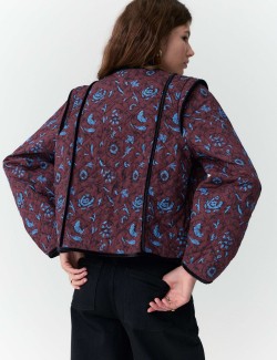 Prošívaná bunda z čisté bavlny s potiskem a zavazováním vepředu