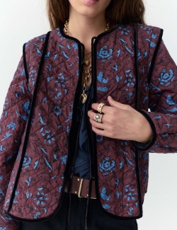 Prošívaná bunda z čisté bavlny s potiskem a zavazováním vepředu