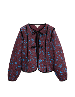 Prošívaná bunda z čisté bavlny s potiskem a zavazováním vepředu