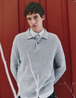 Lambswool Blend Knitted Polo Shirt