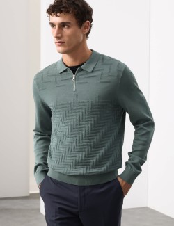 Mercerised Cotton Geometric Half Zip Polo