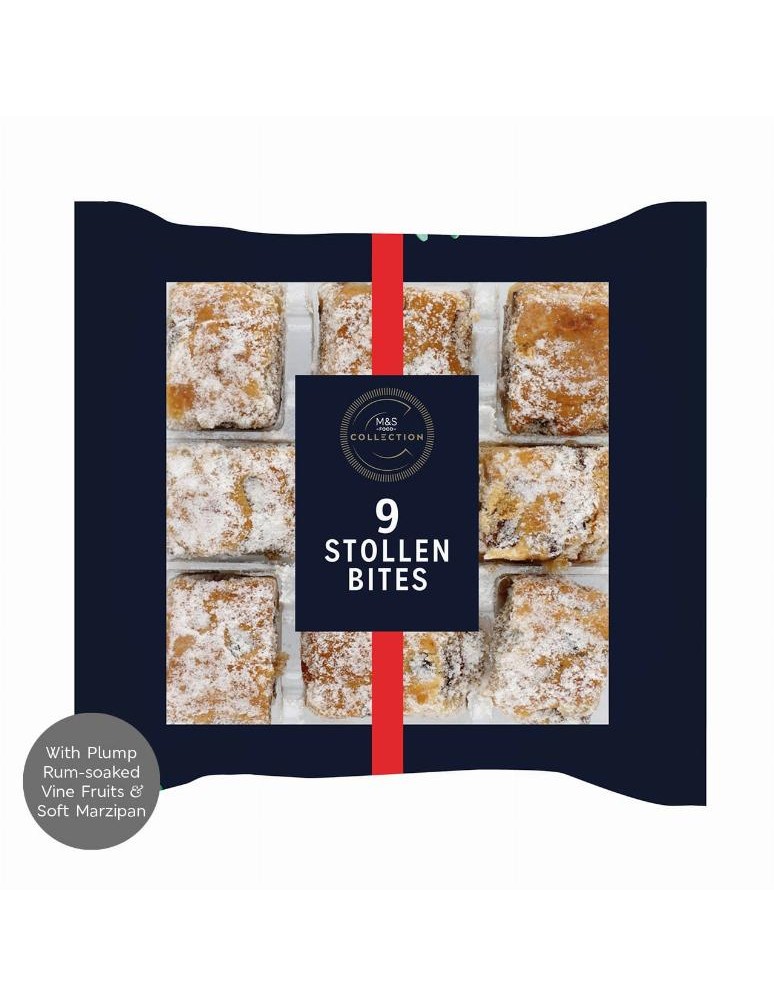 9 kousků ovocného chlebíčku s plody vinné révy máčenými v rumu a jemnou marcipánovou náplní