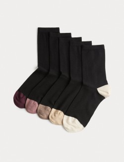 5pk Super Soft Colour Block Ankle High Socks