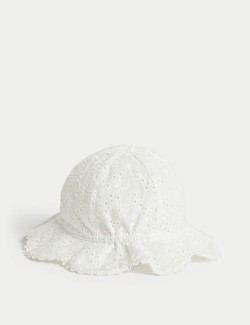 Dětský vyšívaný klobouk proti slunci z čisté bavlny (0–12 měsíců)