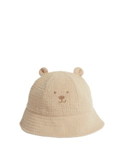 Dětský klobouk proti slunci s motivem medvěda, z čisté bavlny