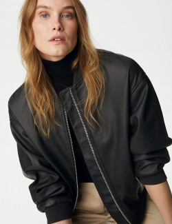 Faux Leather Relaxed Bomber Jacket