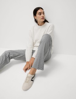 Jersey Checked Straight Leg Trousers