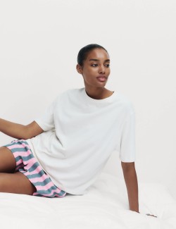 Krátká pruhovaná souprava z čisté bavlny a maskou na oči