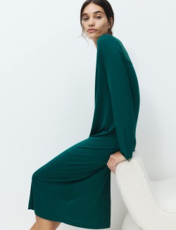 Viskózové noční šaty s krajkou a dlouhými rukávy