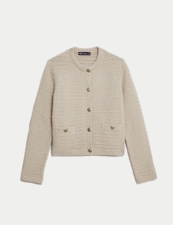 Cotton Blend Textured Knitted Jacket