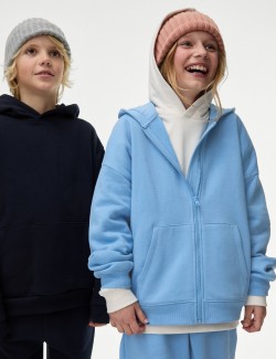 Mikina s kapucí, zapínáním na zip a vysokým podílem bavlny (6–16 let)