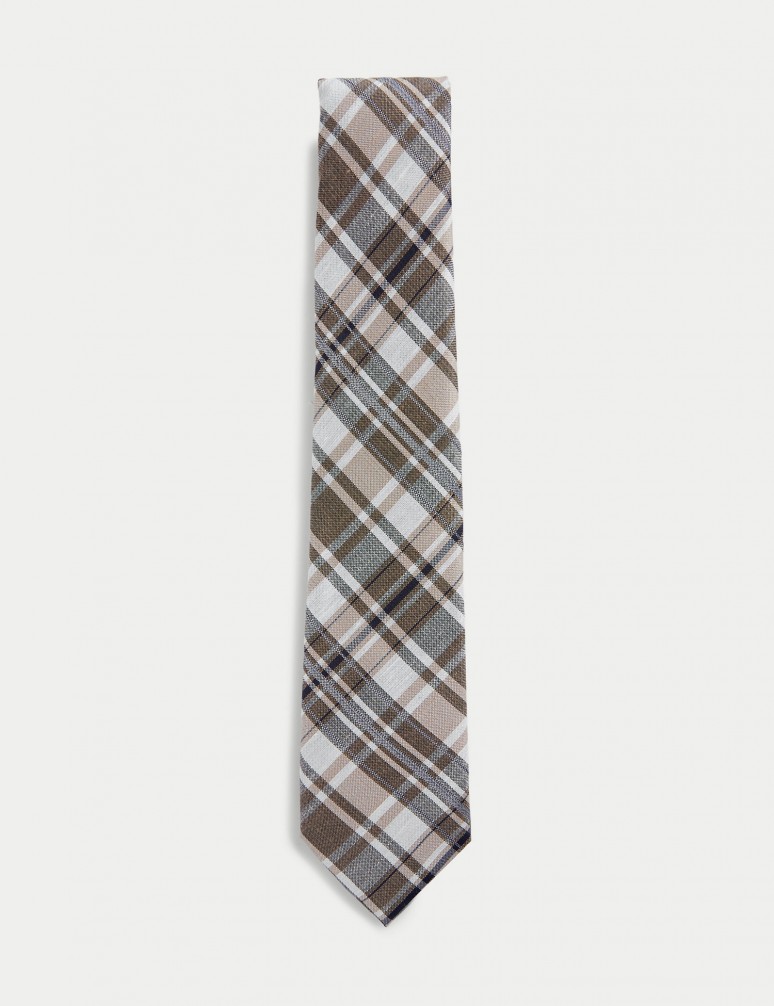 Kostkovaná kravata s vysokým podílem hedvábí