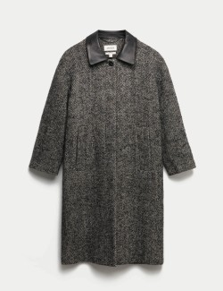 Wool Blend Herringbone Cocoon Longline Coat