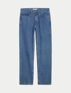 Straight Fit Pure Cotton Flat Front Jeans