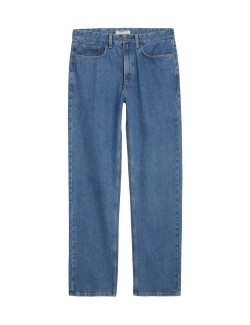 Straight Fit Pure Cotton Flat Front Jeans