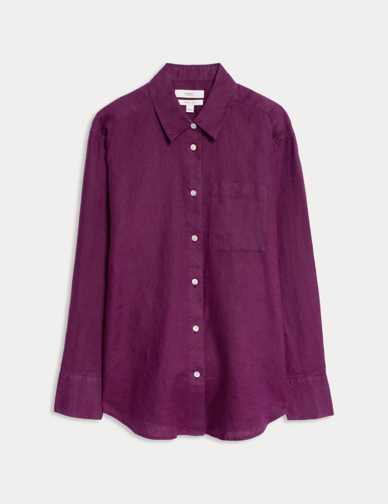 Pure Linen Collared Oversized Girlfriend Style Shirt
