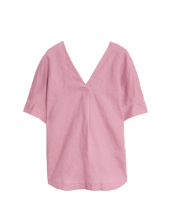 Volná halenka přes hlavu s výstřihem do V z čistého lnu