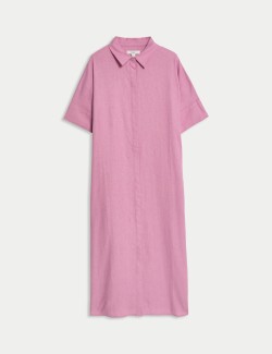 Košilové midi šaty s límečkem s vysokým podílem lnu