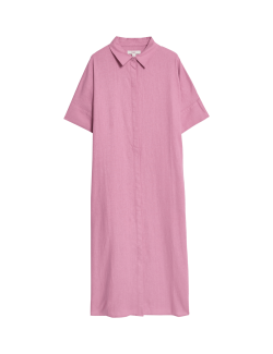 Košilové midi šaty s límečkem s vysokým podílem lnu