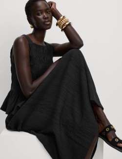 Kolová texturovaná mačkaná midaxi sukně