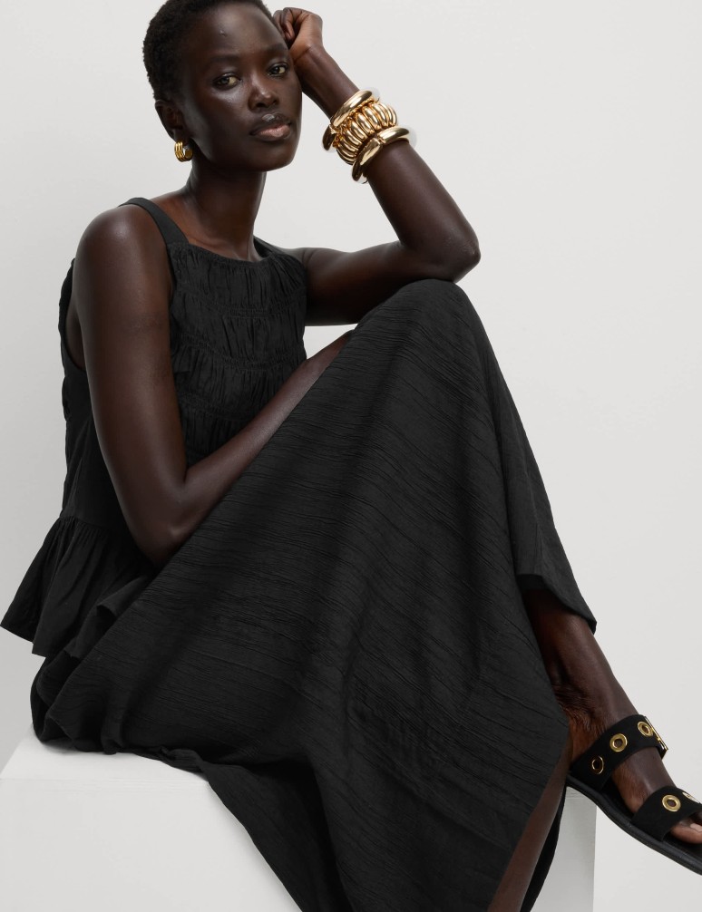 Kolová texturovaná mačkaná midaxi sukně