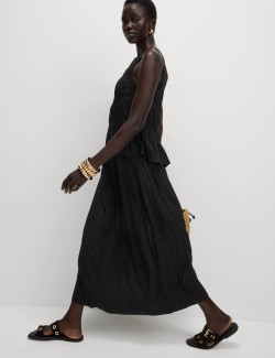 Kolová texturovaná mačkaná midaxi sukně